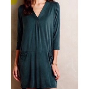 Anthro Dolan Left Coast Collection Teal V Neck Drop Waist Pocket Dress Petite XS